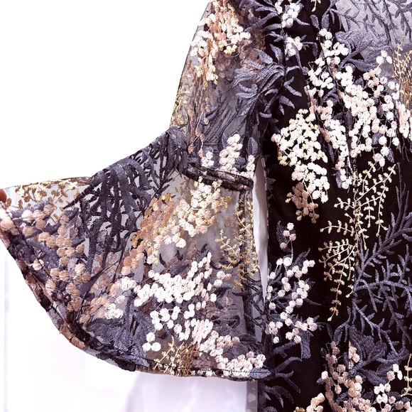 Badgley Mischka Black Multi Color Embroidered Net Overlay Cocktail Dress Size 2 - Picture 6 of 10